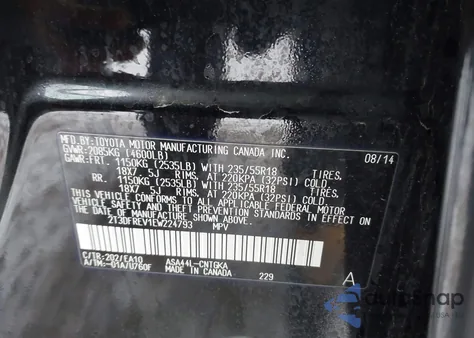 2014 Toyota Rav4 Limited from USA, damaged, VIN 2T3DFREV1EW224793